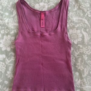 Skims Pink Ribbed Tank Top